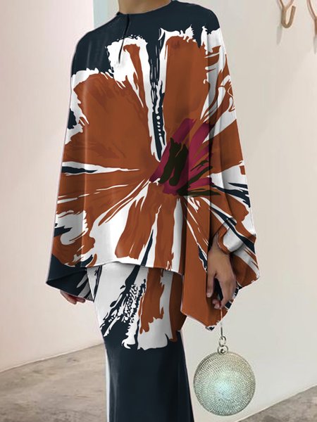 

Elegant Loose Notched Floral Blouse, As picture, Blouses and Shirts