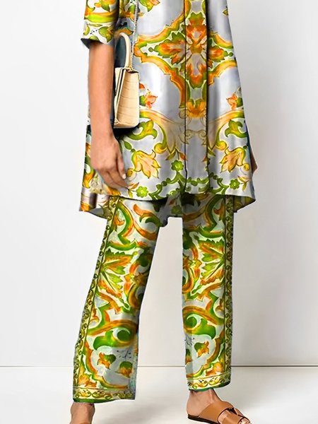 

Vacation Floral Fashion Straight Pants, As picture, Pants