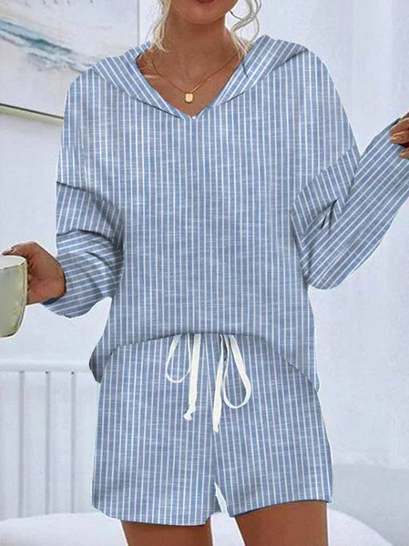 

Women Striped Hoodie Long Sleeve Comfy Casual Split Joint Top With Pants Two-Piece Set, Blue, Sets