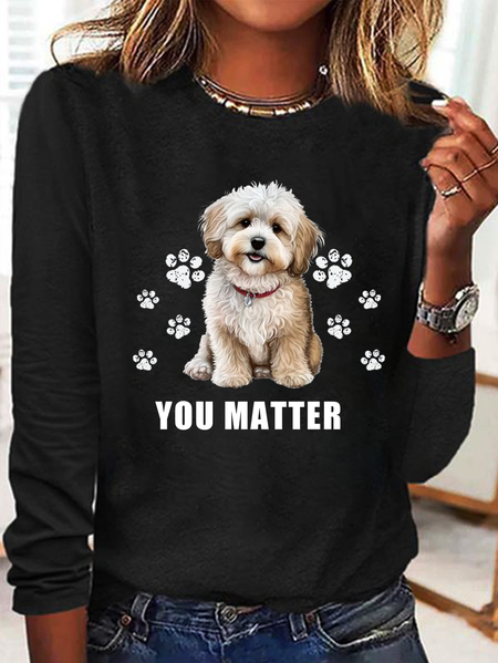 

Casual Text Letters Crew Neck Long Sleeve T-shirt, Black, T-shirts