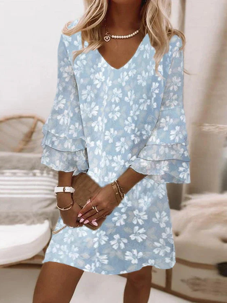 

Women Plain V Neck Short Sleeve Comfy Casual Midi Dress, Blue, Dresses