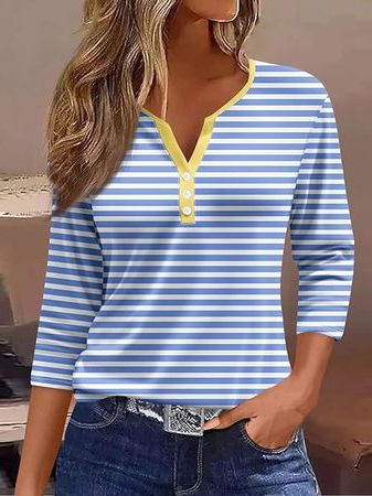 Striped Jersey Casual T Shirt