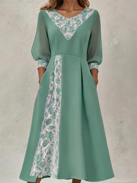 

Women Floral V Neck Half Sleeve Comfy Casual Maxi Dress, Green, Dresses