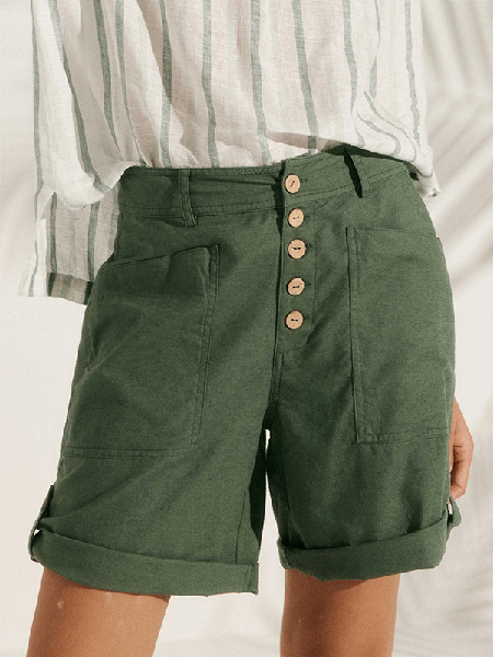 

Women's H-Line Straight Pants Daily Going Out Pants Casual Buckle Plain Summer Pants, Dark green, Shorts