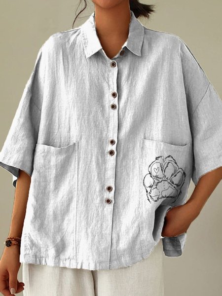 

Vacation Plain Shawl Collar Shirt, White, Blouses & Shirts