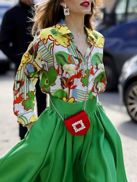 

Urban Shirt Collar Loose Floral Shirt, As picture, Blouses and Shirts