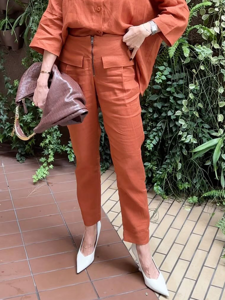 

Regular Fit Urban Plain Long Pants Straight pants, Orange, Pants