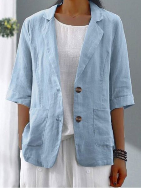 

Plain Linen Cotton And Linen Blazer, Light blue, Cardigans