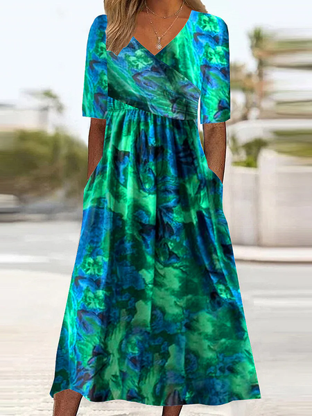 

Women Floral Crew Neck Short Sleeve Comfy Casual Maxi Dress, Green, Dresses