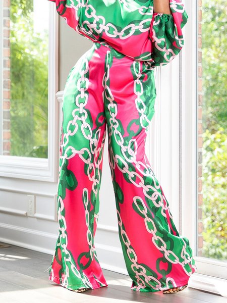 

Regular Fit Random Print Elegant Pants, As picture, Pants