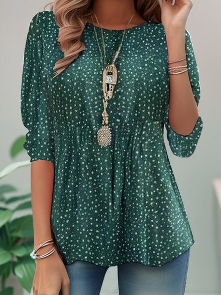 

Casual Abstract Polka Dots Crew Neck Long Sleeve T-shirt, Green, T-shirts