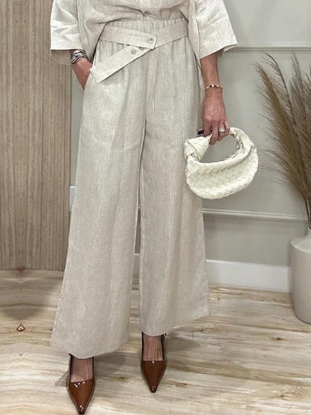 

Plain High Waist Casual Fashion Wide leg Pants, Off white, Pants