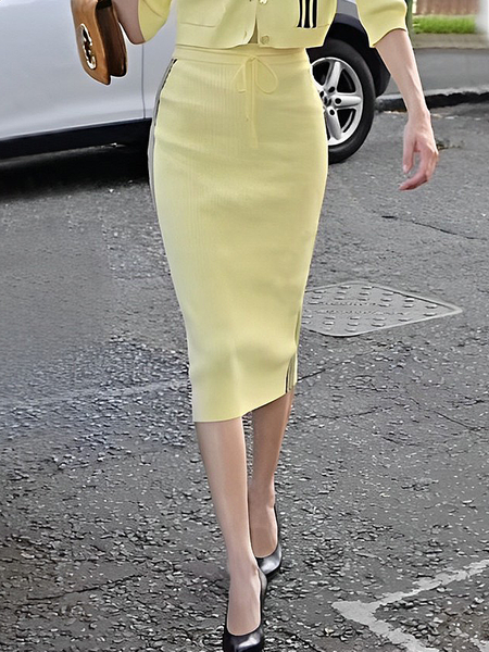 High Elasticity Urban Tight Midi Skirt, Yellow, Skirts