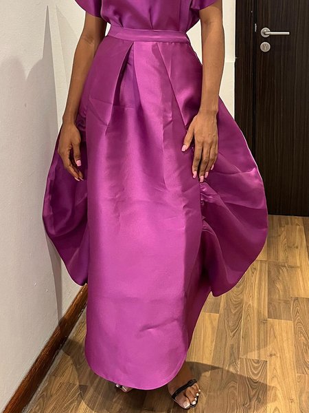 Plain Elegant Loose O-Line Long Skirt, Deep pink, Skirts