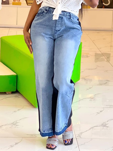 

Color Block Casual Denim Straight Jeans, Blue, Jeans