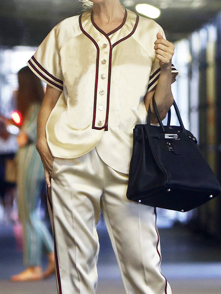 

Loose Urban Color Block Short Sleeve Loose Shirt, Apricot, Blouses and Shirts