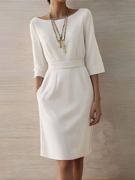Elegant Plain Boat Neck Regular Fit Dress, As picture, Mini Dresses