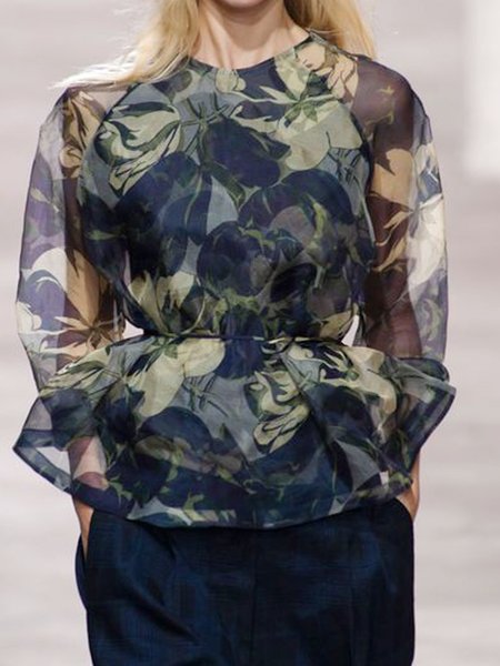 

Floral Urban Crew Neck Blouse, As picture, Blouses and Shirts