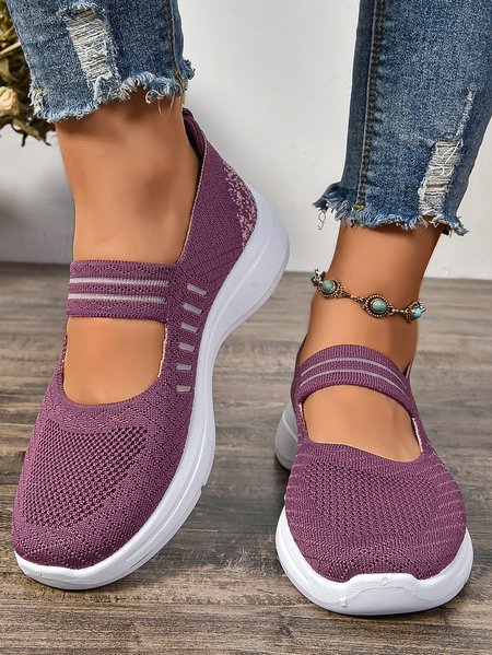 

Casual Mesh Fabric Shallow Shoes, Purple red, Flats