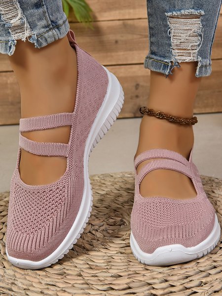 

Casual Plain Mesh Fabric Wedge Heel Shallow Shoes, Pink, Women Shoes