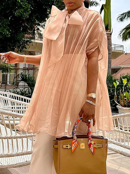 

Loose Plain Short Sleeve Elegant Blouse, As picture, Blouses and Shirts