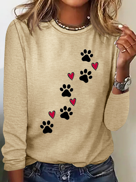 

Crew Neck Long Sleeve Text Letters Lightweight Micro-Elasticity Regular Fit Blouse For Women, Khaki, Blouses