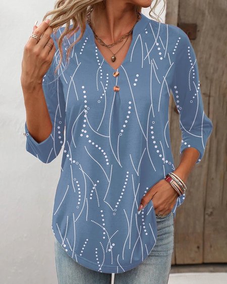 

Casual Notched Shirt, Blue, Blouses & Shirts