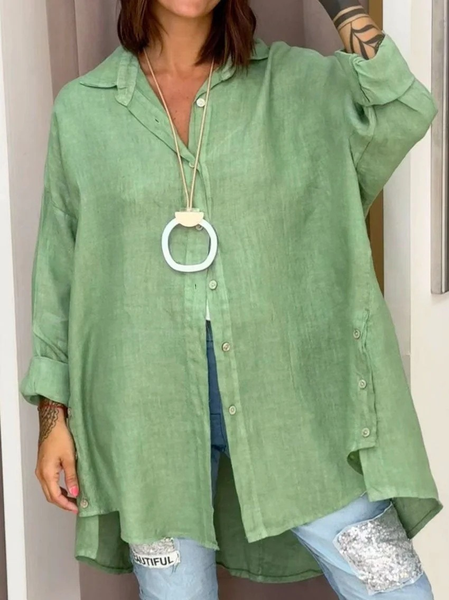 

Shawl Collar Vacation Plain Shirt, Green, Blouses & Shirts