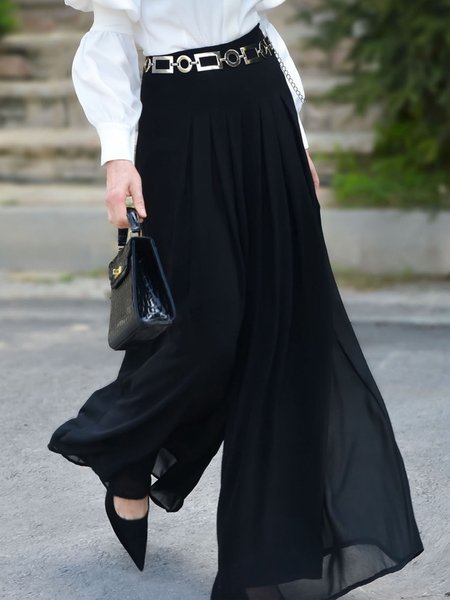 

Loose Elegant Plain Wide leg Pants, Black, Pants