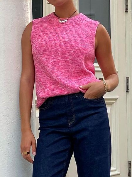 

Plain Crew Neck Casual Loose Tank Top, As picture, Tanks and Camis