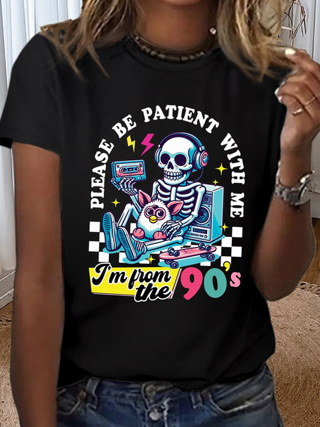 

Casual Text Letters Crew Neck Short Sleeve T-shirt, Black, T-shirts