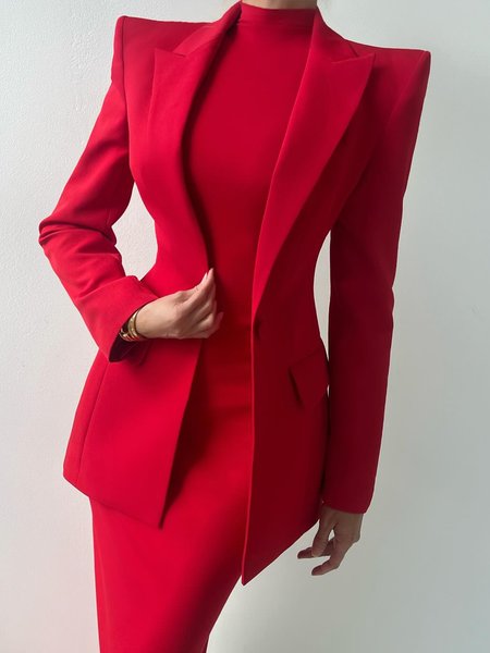 

Elegant Lapel Collar Long Sleeve Blazer, Red, Blazers