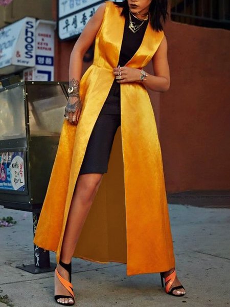 

Urban Plain Regular Fit Long Vest, Yellow, Vests and Gilets