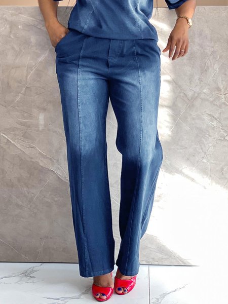 

Casual Plain Denim Regular Fit Jeans, Blue, Jeans
