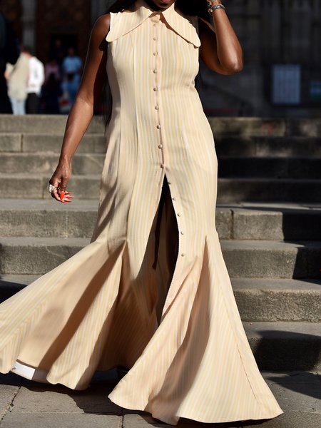 

Pocket Stitching Shawl Collar Regular Fit Urban Dress, As picture, Maxi Dresses