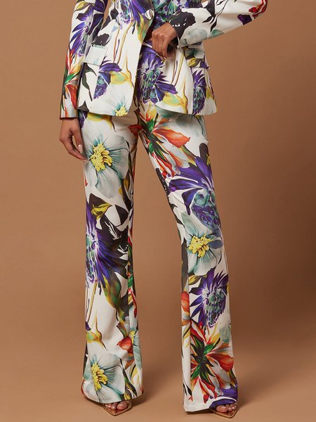 

Urban Floral Fashion High Waist Straight Pants, As picture, Pants