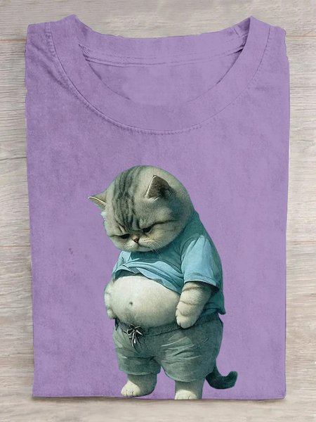 

Cotton Cat Casual Crew Neck T-Shirt, Purple, T-shirts