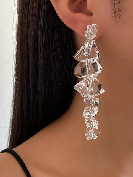 

1pair Irregular Clear Acrylic Drop Earrings, Transparent, Earrings