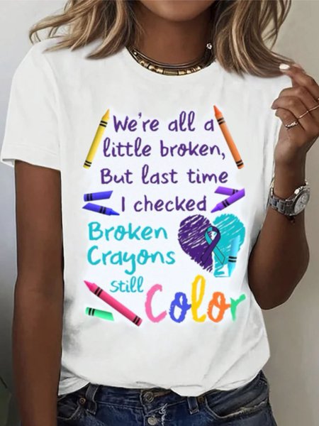 

Casual Text Letters Crew Neck Short Sleeve T-shirt, White, T-shirts