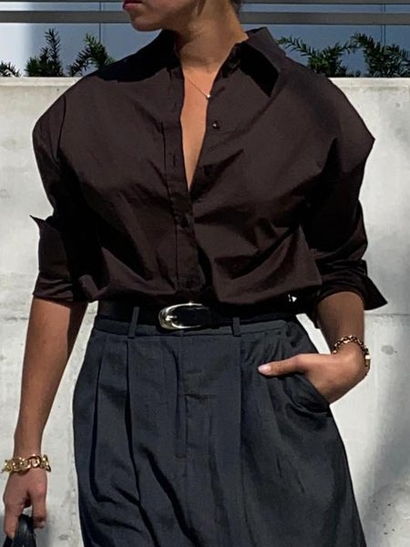 

Urban Shirt Collar Loose Plain Shirt, As picture, Blouses and Shirts