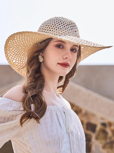 

Minimalist Hollow Out Floppy Straw Hat, As picture, Hats