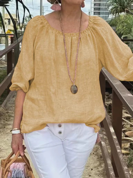 

Polyester Cotton Crew Neck Loose Casual Shirt, Light yellow, Blouses & Shirts
