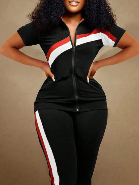 

Casual Regular Fit Color Block Zipper Jacket, Black, Jackets