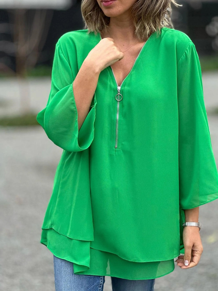 

Loose Casual Plain Shirt, Green, Blouses & Shirts