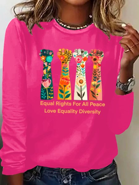 

Casual Text Letters Crew Neck Short Sleeve T-shirt, Rose red, T-shirts