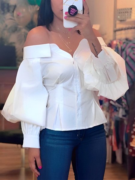 

Urban Regular Fit Cold Shoulder Long Sleeve Shirt, White, Blouses and Shirts