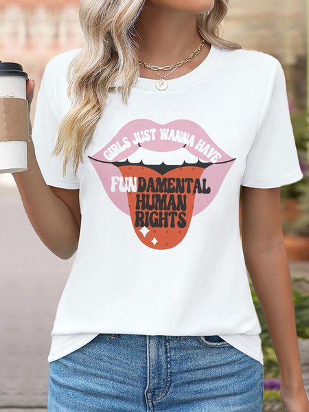 

Casual Text Letters Crew Neck Short Sleeve T-shirt, White, T-shirts