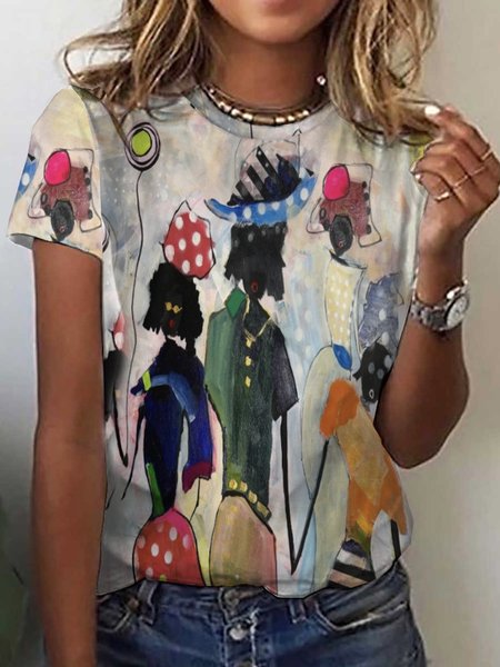 

Casual Figure Crew Neck Short Sleeve T-shirt, Multicolor, T-shirts