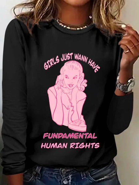 

Casual Text Letters Crew Neck Long Sleeve T-shirt, Black, T-shirts