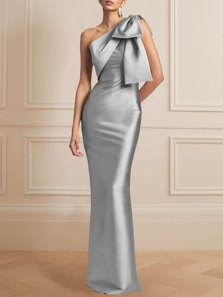 

Women's Sleeveless Summer Plain Bow Dress One Shoulder Cocktail Going Out Urban Maxi A-Line, Gray, Dresses